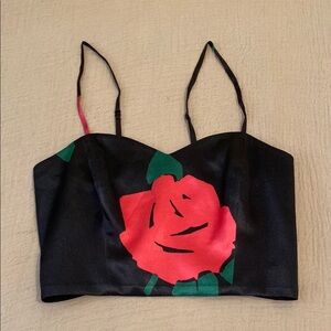Corey Lynn Calter Black Camisole with Red Floral Design. Size M